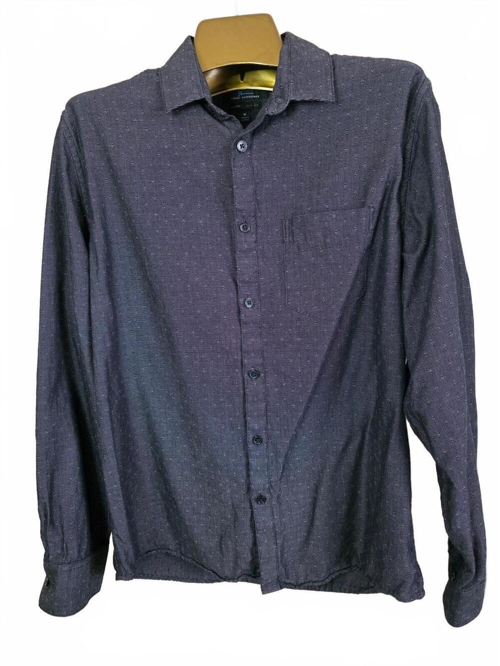 Marc Anthony Luxury Slim Fit Men's Dress Shirt Medium Black with Subtle Dot